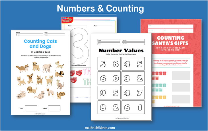 pre k numbers worksheets  for practice at home and in the classroom.